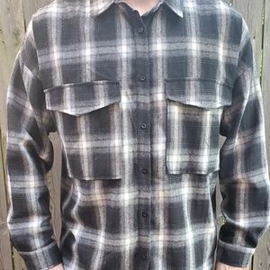 Lumber Jack style gray black and white plaid shirt